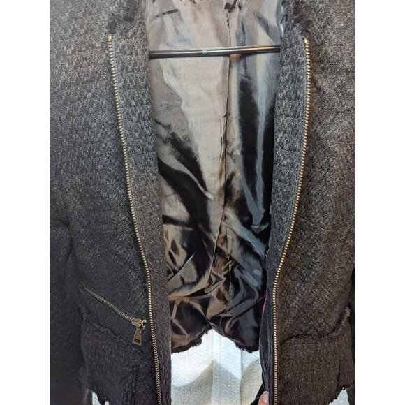 Worthington Black Tweed Zip Up Ruffled Peplum Jacket Women's Size Medium - Picture 8 of 16